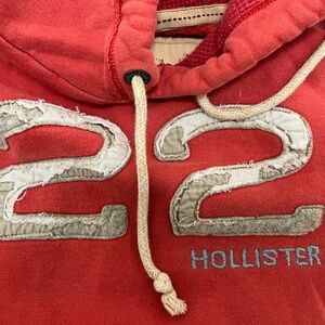 NWOT Hollister Orange Distressed Muscle Hoodie Sweatshirt Long Sleeve Sz Medium
